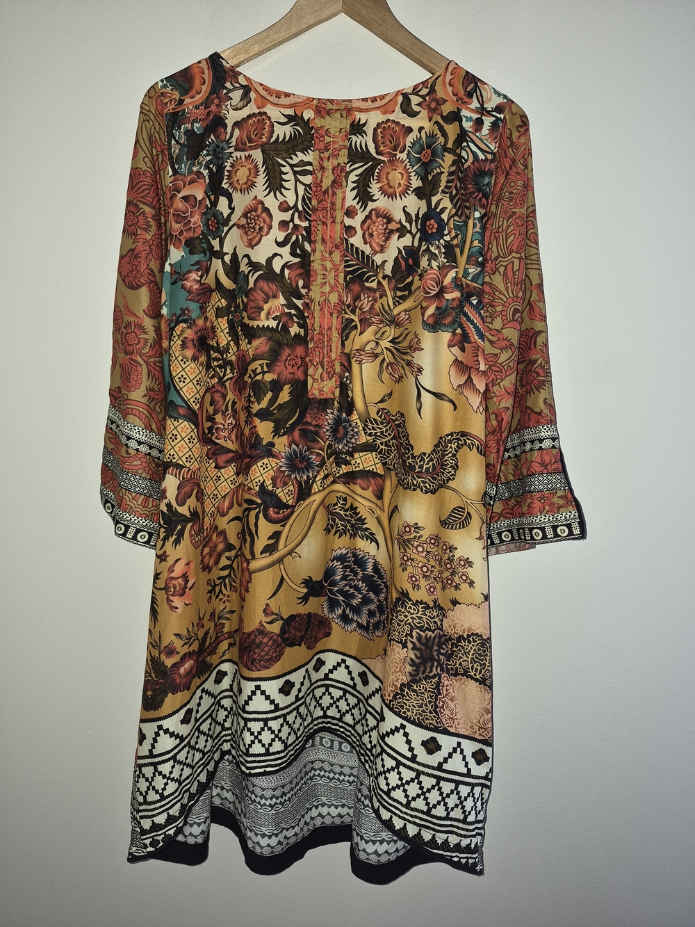 Khaadi Pret Bohemian Tunic Blouse Floral Paisley Print Size L Cotton